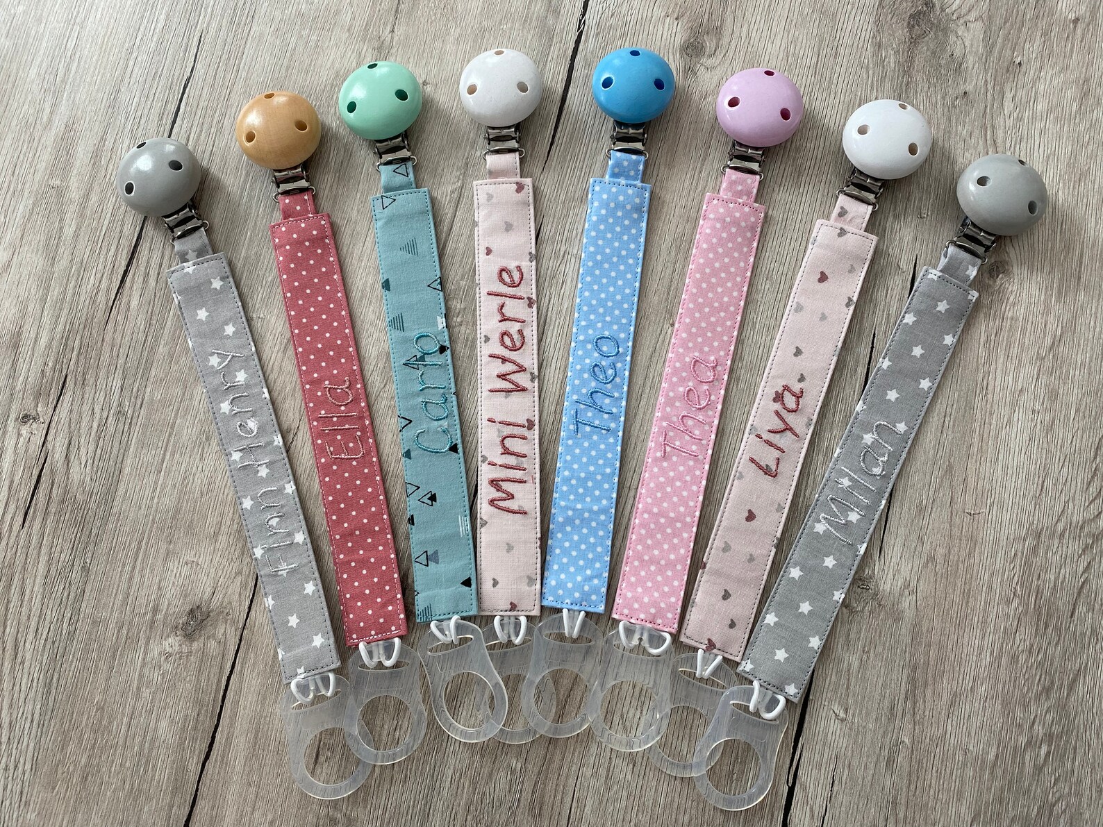 FenFang Schnullerband Baby 5er Set - Schnullerkette Stoff, Einstellbar 25-35cm - Rosa, Mit Clips - Für Jungen & Mädchen