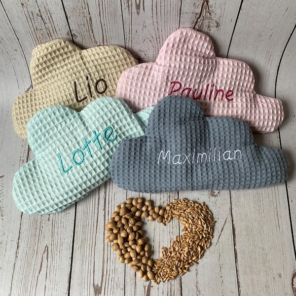 Wärmekissen Wolke personalisiert mit Namen | Mini Wärmekissen Dinkel oder Kirschkern | Geschenk Baby Geburt handmade