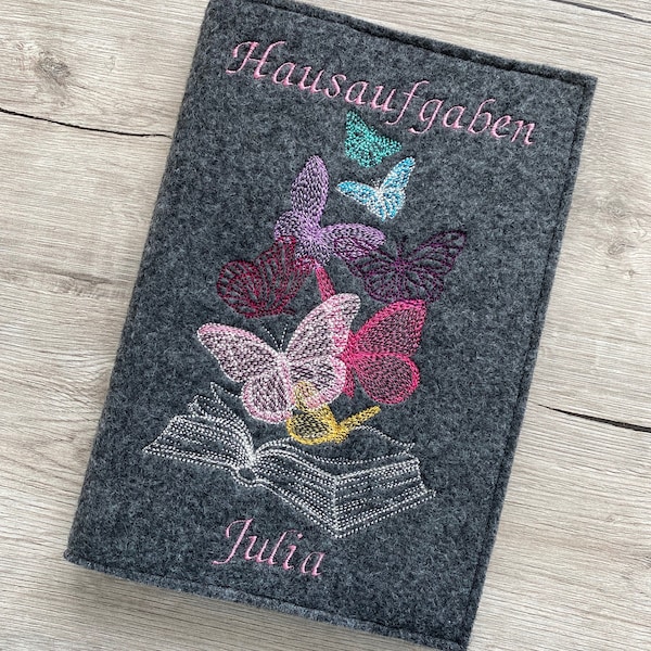 Hausaufgabenheft personalisiert, Hausaufgabenheft Hülle aus Filz, bestickt mit Namen, Geschenk zur Einschulung, Geschenk Schulanfang