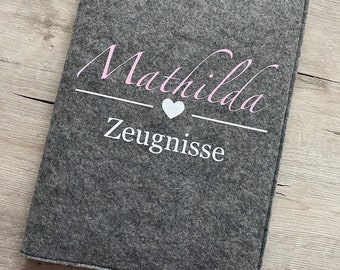 Zeugnismappe mit Namen, personalisierte Zeugnismappe, Geschenk zum Schulanfang, Zeugnismappe Filz, Schulanfang Mädchen, Zeugnismappe Junge