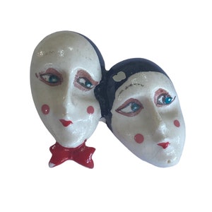 Vintage 60s Hand painted Mime Couple Brooch Pin 1960s