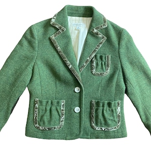 Vintage Retro Wool Blazer with Velvet Trim Moss Green Size 2 Banana Republic Menswear Inspired