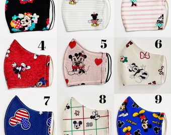 ADULT/TEEN/CHILD Disney Mickey Mouse/ Minnie Mouse Olson Style Face Mask w/Filter Pocket  / 100% Cotton