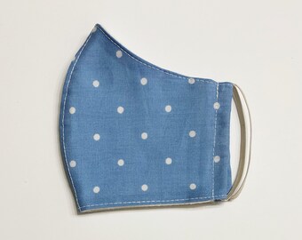 KIDS Blue POLKA DOTS Face Mask w/Filter Pocket / 100% Cotton