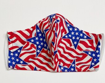 STARS & STRIPES Adult Face Mask w/Filter Pocket / 100% Cotton / REVERSIBLE