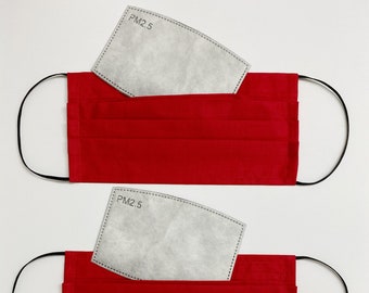 2PCS Adult Pleated Face Masks w/ PM2.5 FILTERS included / 100% Cotton