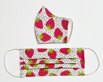 Strawberries - ADULT | TEEN | CHILD Face Mask w/Filter Pocket | Pleated Style or Olson Style | 100% Cotton