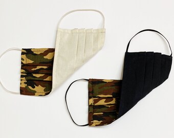 ADULT/TEEN/CHILD  Camo Print Pleated Face Mask w/Filter Pocket / Reversible / 100% Cotton