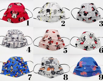 ADULT/TEEN/CHILD Disney Mickey Mouse/ Minnie Mouse Pleated Face Mask w/Filter Pocket / Reversible / 100% Cotton