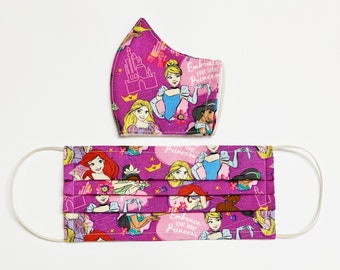 Disney Purple Princesses - ADULT | TEEN | CHILD Face Mask w/Filter Pocket | Pleated Style or Olson Style | 100% Cotton