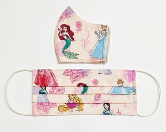 Disney Pink Princesses - ADULT | TEEN | CHILD Face Mask w/Filter Pocket | Pleated Style or Olson Style | 100% Cotton