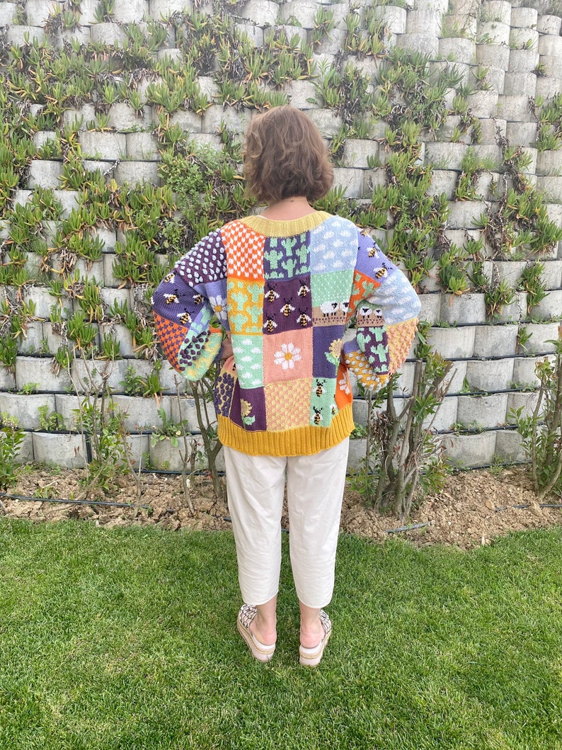 Handknit Harry Styles Cotton Cardigan, Granny Square Oversized Crochet Sweater, Patchwork Flower Jacket Sweater, Christmas Gift For Her image 5