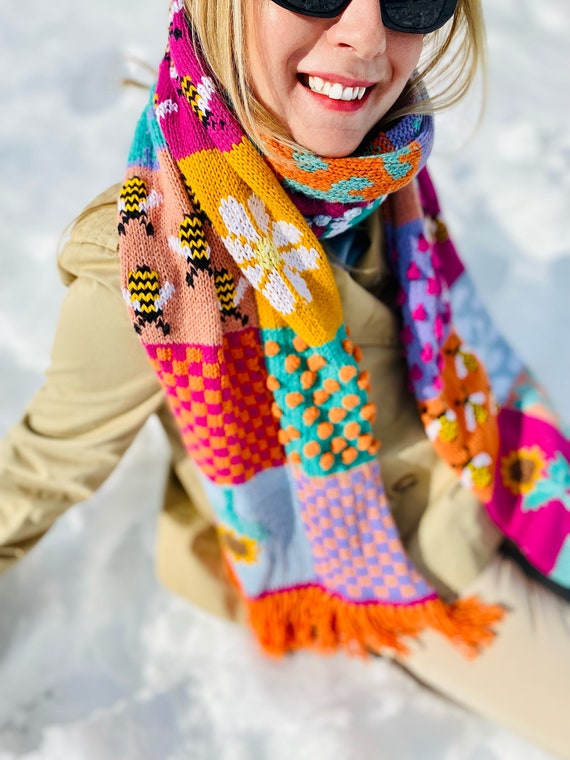 Monogram Blanket Shawl - Oversized Square Black Scarf