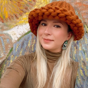 Super Chunky Brown Camel Bucket Hat, Womens Merino Wool Knit Beanie, Bulky Winter Cozy Helsinki Hat, Mothers Day Gift