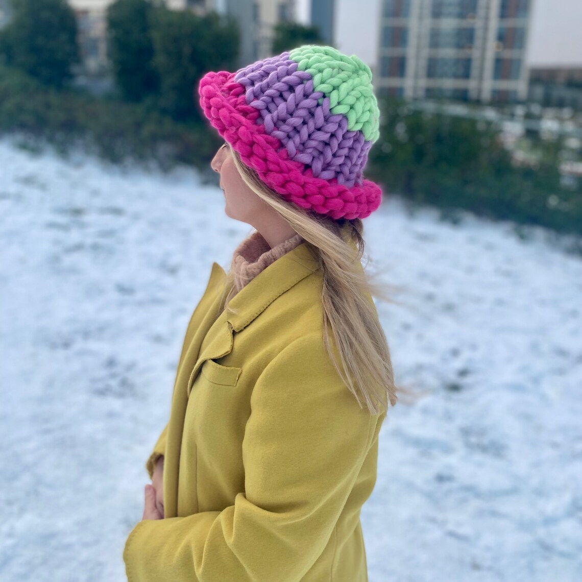 Super Chunky Bucket Hat Women's Merino Wool Knit Beanie Etsy