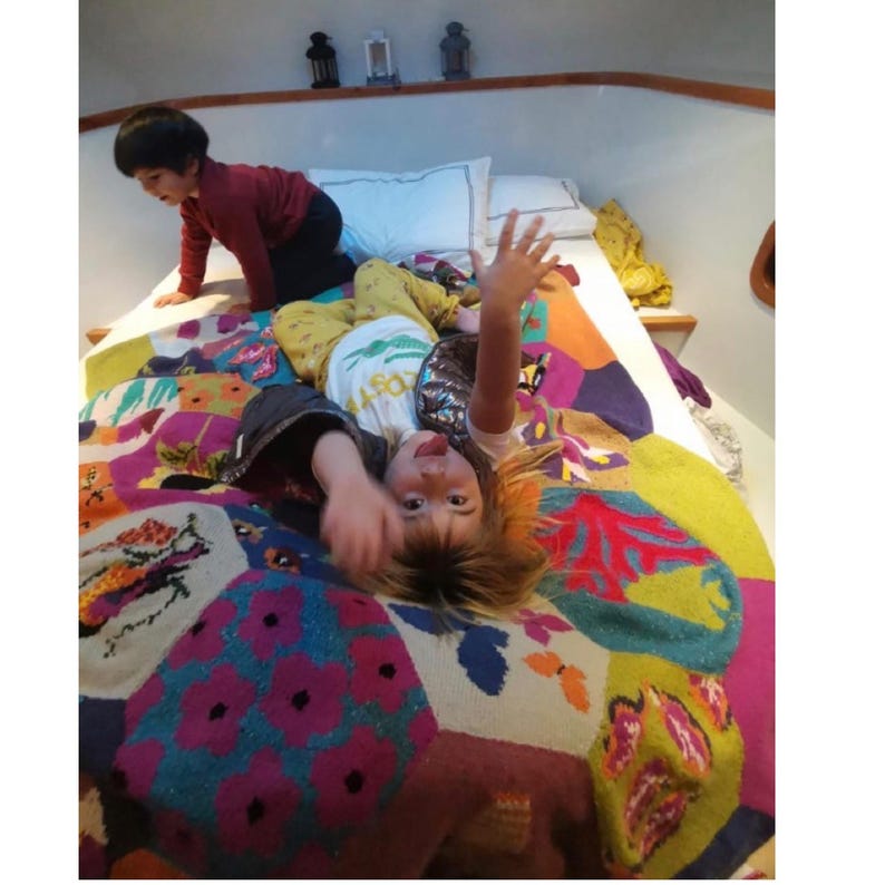 Handknit Merino Wool Patchwork Blanket – Floral Crochet Bedspread, Personalized Throw Quilt image 16