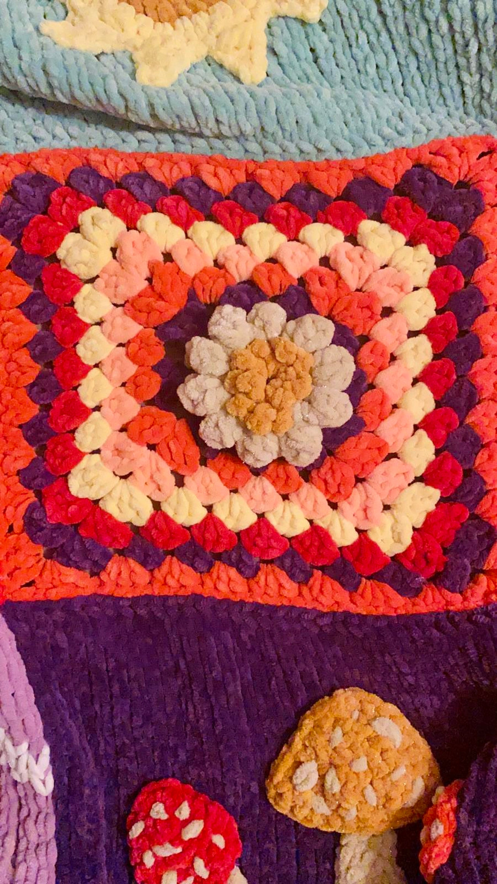 Chunky Knit Velvet Patchwork Throw Blanket Granny Square Etsy