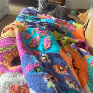 Handknit Merino Wool Patchwork Blanket – Floral Crochet Bedspread, Personalized Throw Quilt image 18