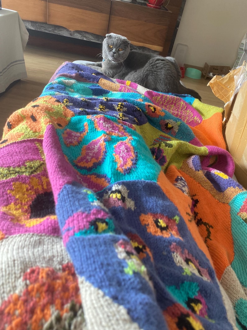 Handknit Merino Wool Patchwork Blanket – Floral Crochet Bedspread, Personalized Throw Quilt image 18
