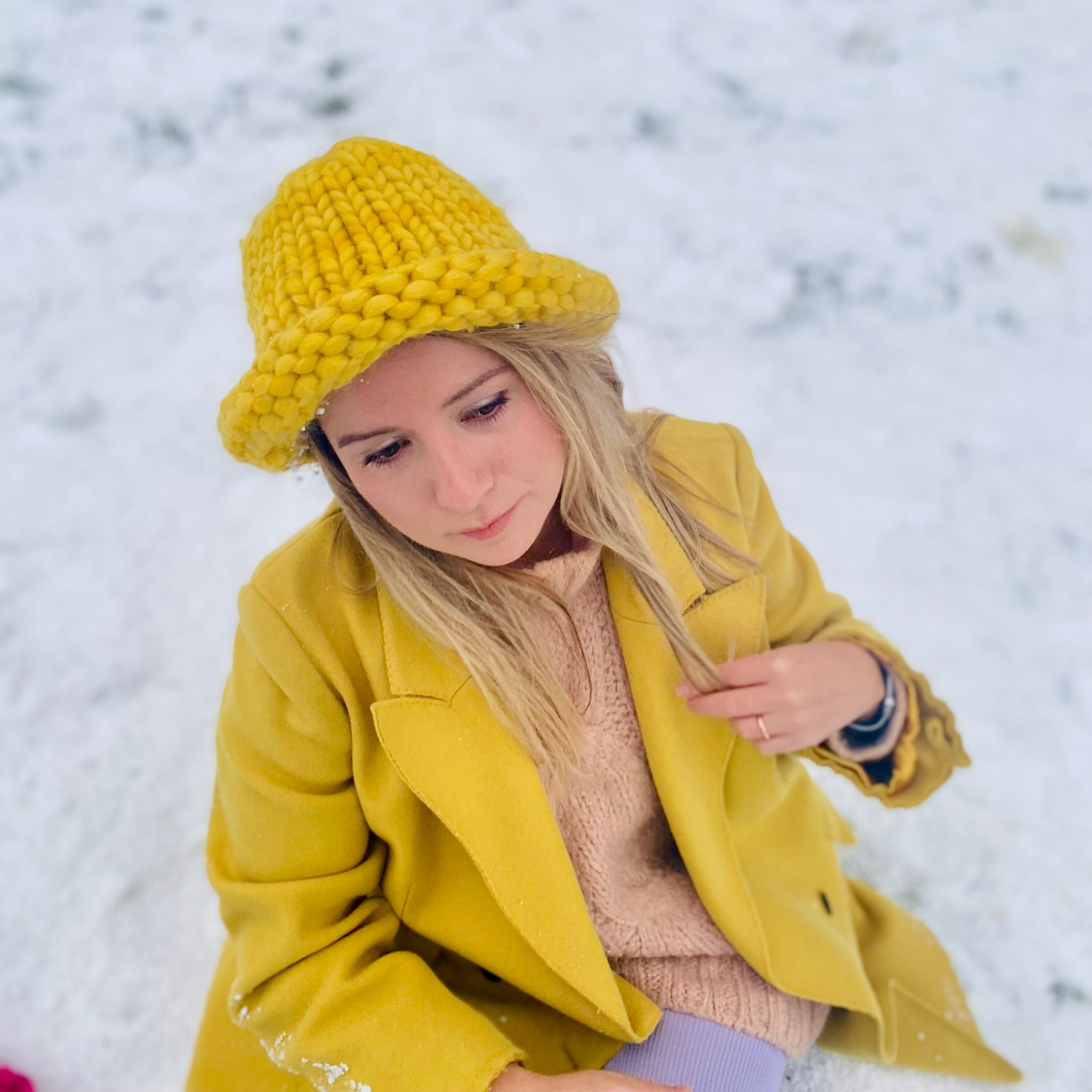 Super Chunky Knit Bucket Hat Oversized Yellow Winter Beanie Etsy