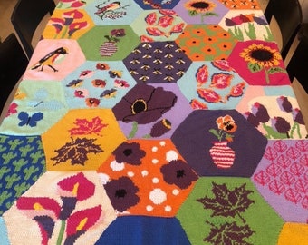 Hand Knit Cotton Patchwork Blanket – Luxury Floral Heirloom Throw