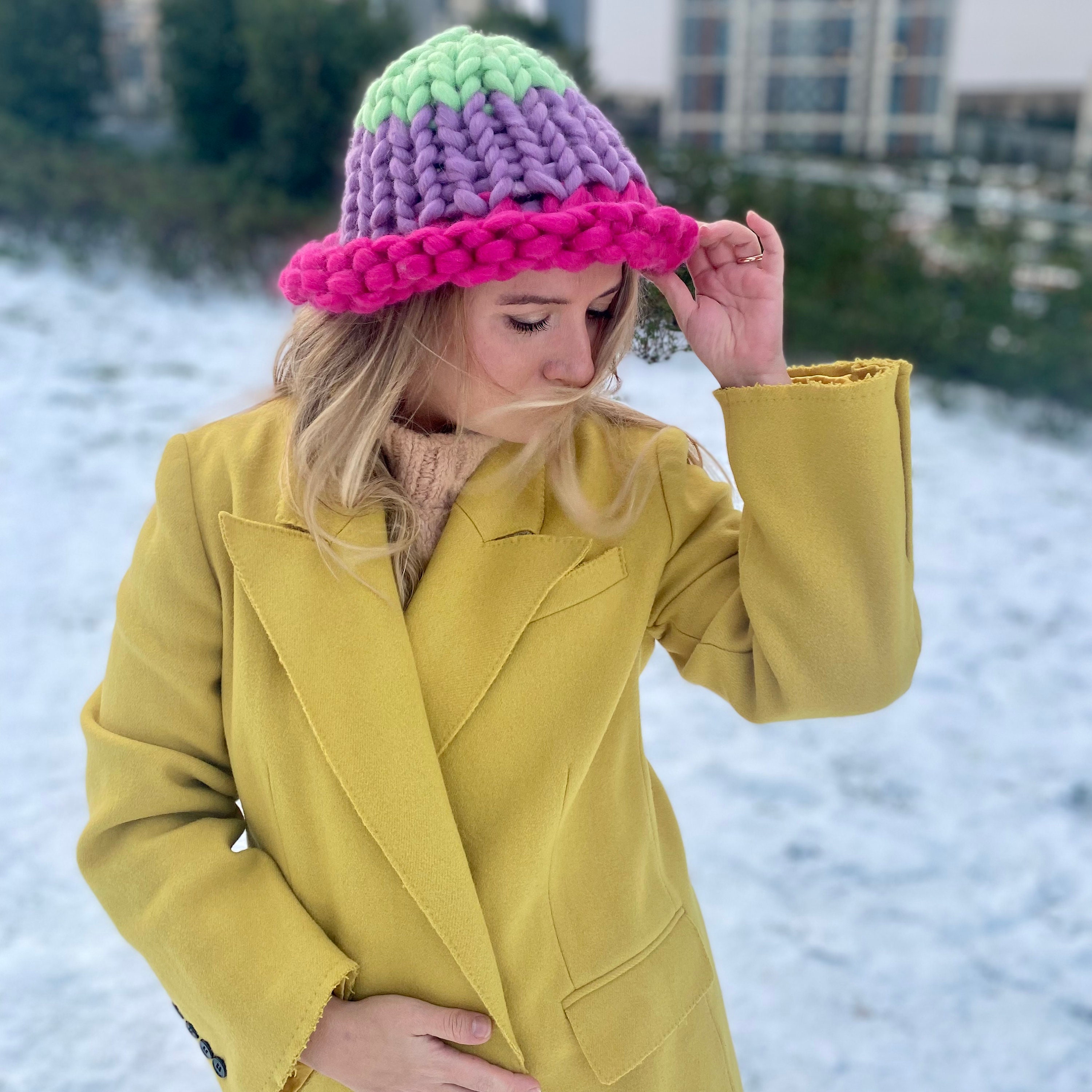 Super Chunky Bucket Hat Women's Merino Wool Knit Beanie Etsy