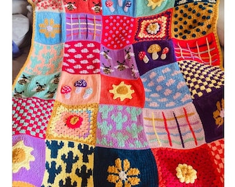 Chunky Velvet Granny Square Throw Blanket – Handmade Crochet Patchwork Blanket