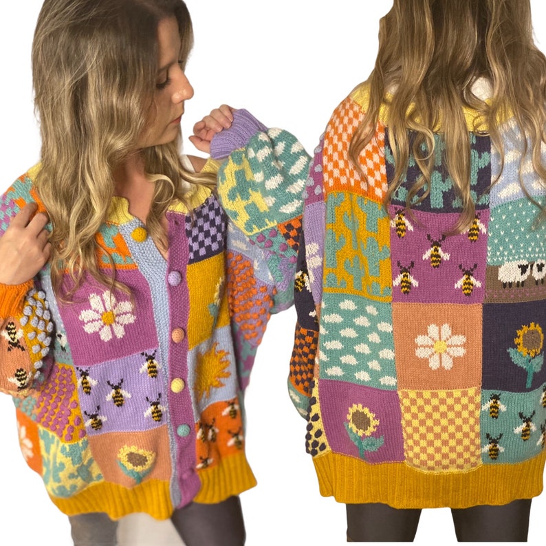 Patchwork Harry Styles Knit Cardigan Granny Square Oversized - Etsy