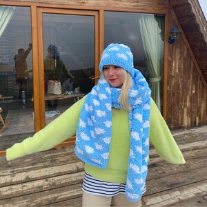 Kendall knitted Blue Beanie Hat with Scarf