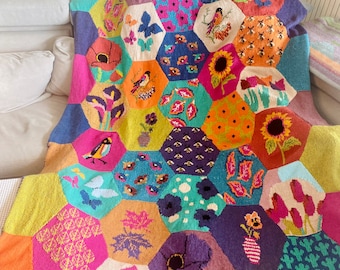 Handknit Merino Wool Patchwork Blanket – Floral Crochet Bedspread, Personalized Throw Quilt