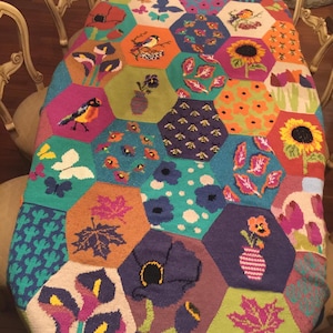 Handknit Merino Wool Patchwork Blanket – Floral Crochet Bedspread, Personalized Throw Quilt image 6
