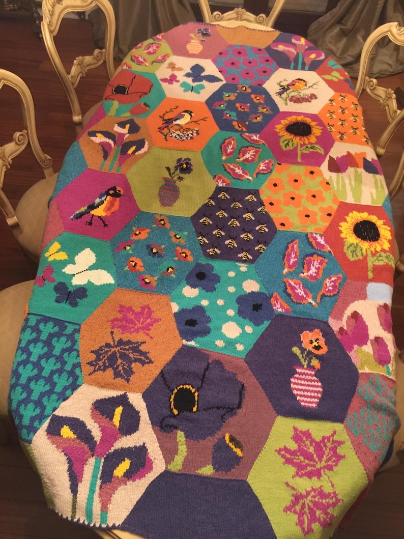 Handknit Merino Wool Patchwork Blanket – Floral Crochet Bedspread, Personalized Throw Quilt image 6