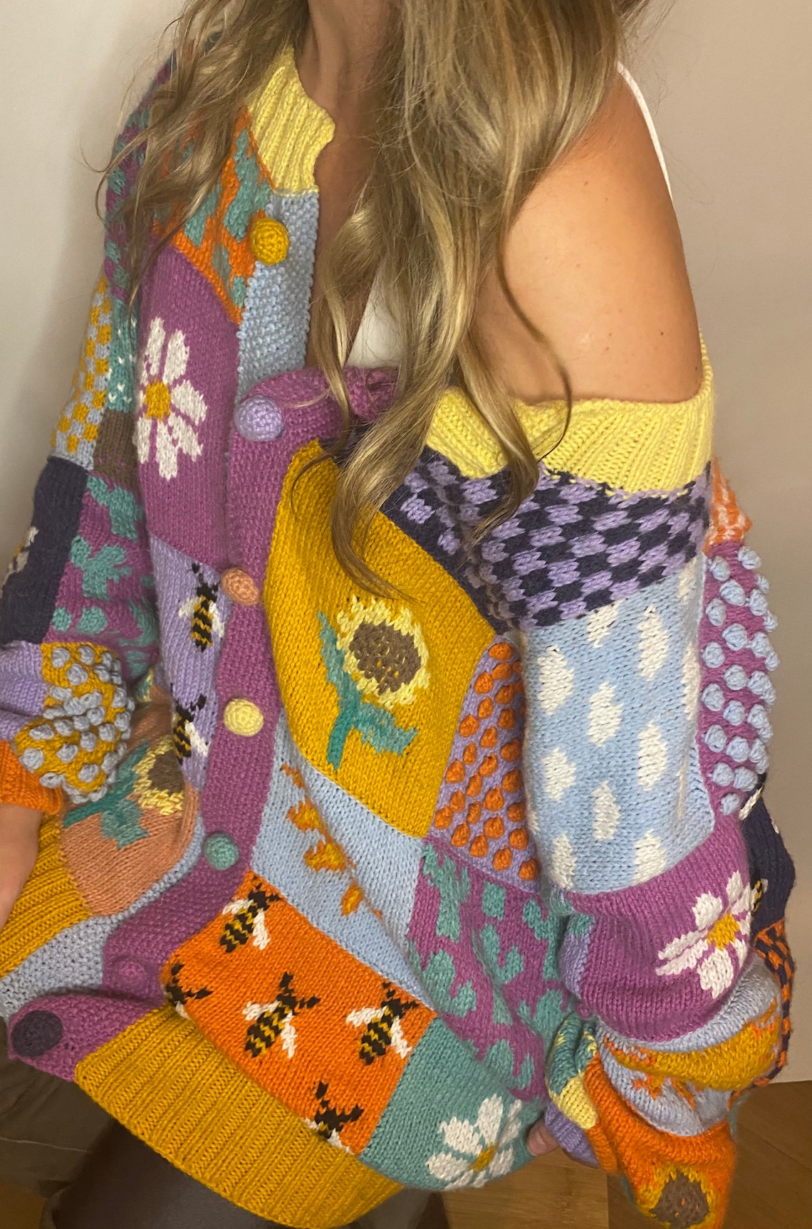 Patchwork Harry Styles Knit Cardigan Granny Square Oversized Etsy UK