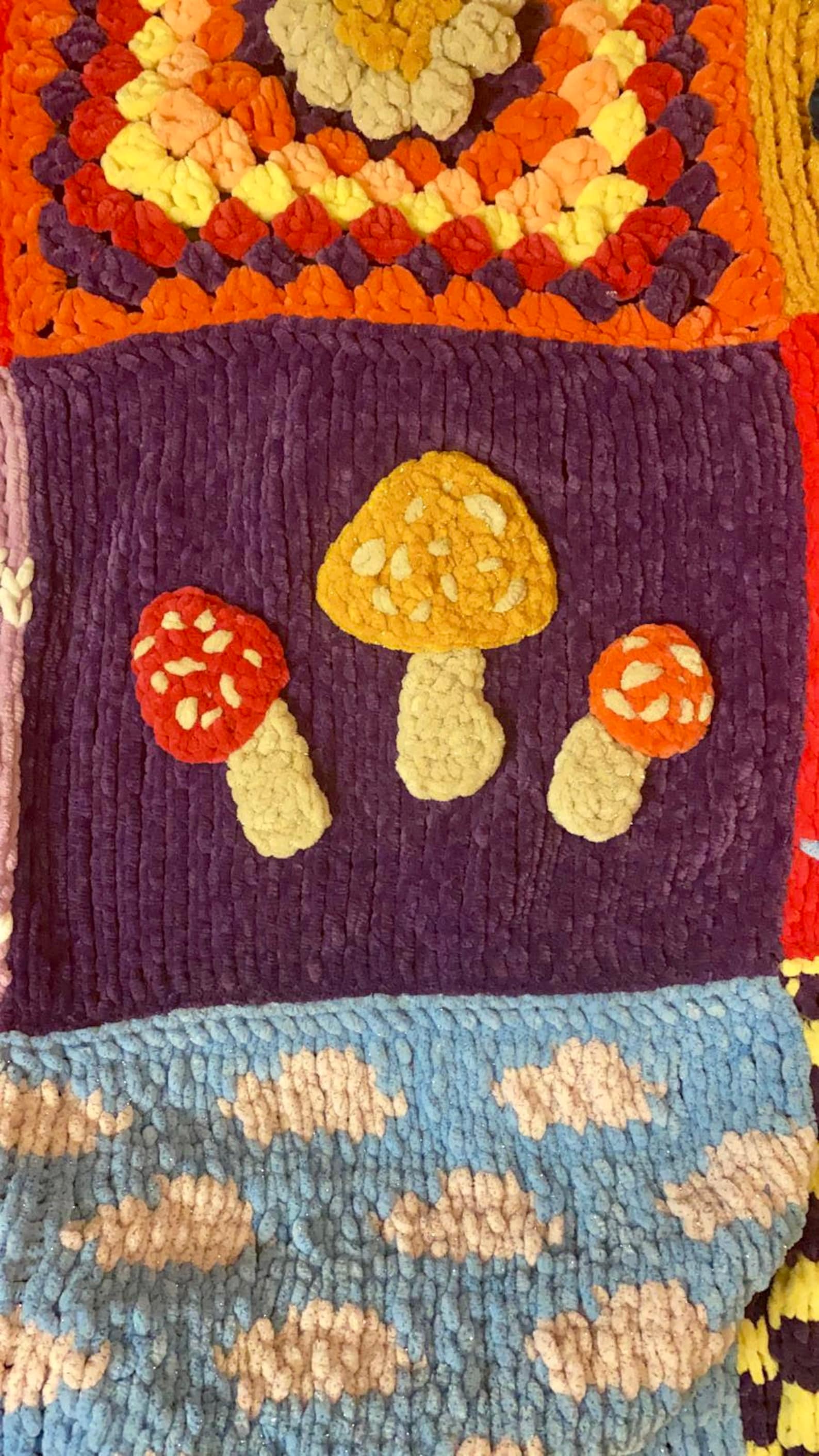 Chunky Knit Velvet Patchwork Throw Blanket Granny Square Etsy