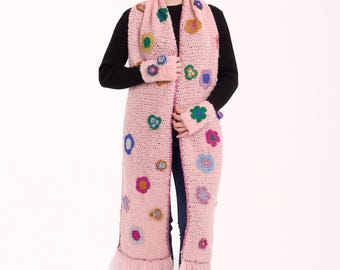 Pink Crochet Scarf, Hat & Mittens - Soft Alpaca Winter Set