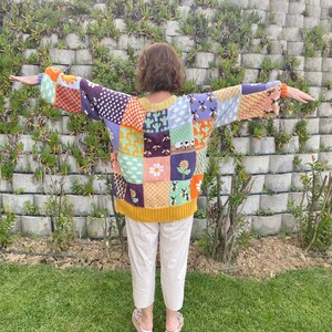 Handknit Harry Styles Cotton Cardigan, Granny Square Oversized Crochet Sweater, Patchwork Flower Jacket Sweater, Christmas Gift For Her image 10