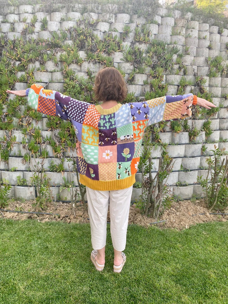 Handknit Harry Styles Cotton Cardigan, Granny Square Oversized Crochet Sweater, Patchwork Flower Jacket Sweater, Christmas Gift For Her image 10