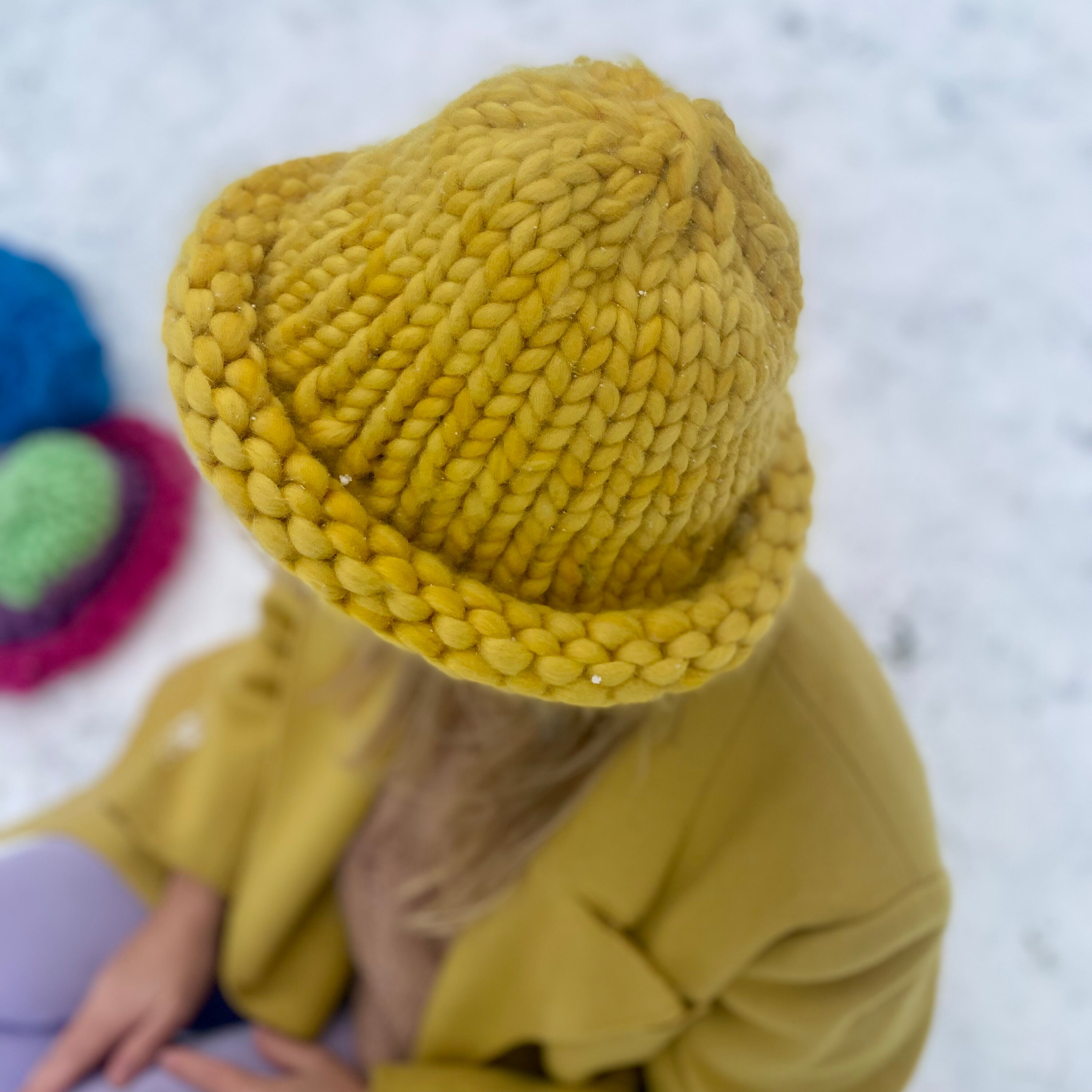 Super Chunky Knit Bucket Hat Oversized Yellow Winter Beanie Etsy