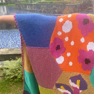 Patchwork Knit Women Poncho, Wool Winter Granny Square Poncho, Crochet Boho Colorful Poncho Shawl Wrap, Christmas Gift, Soft Poncho image 9