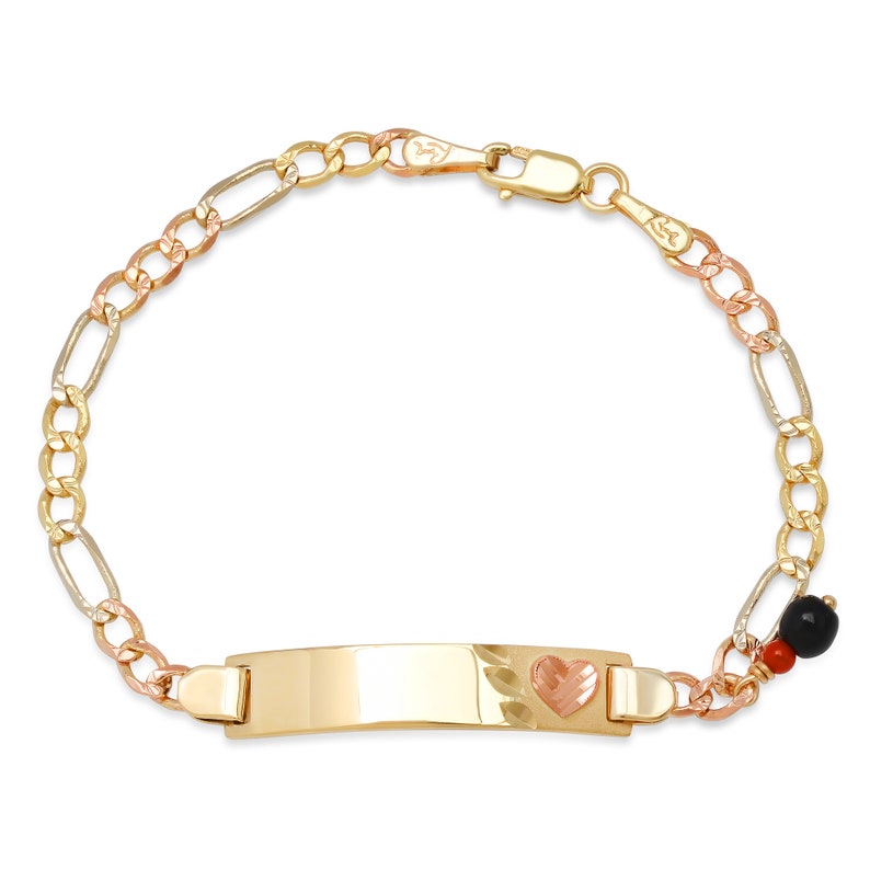 14K Gold 080 Figaro Baby ID Bracelets With Azabache Pendant Etsy