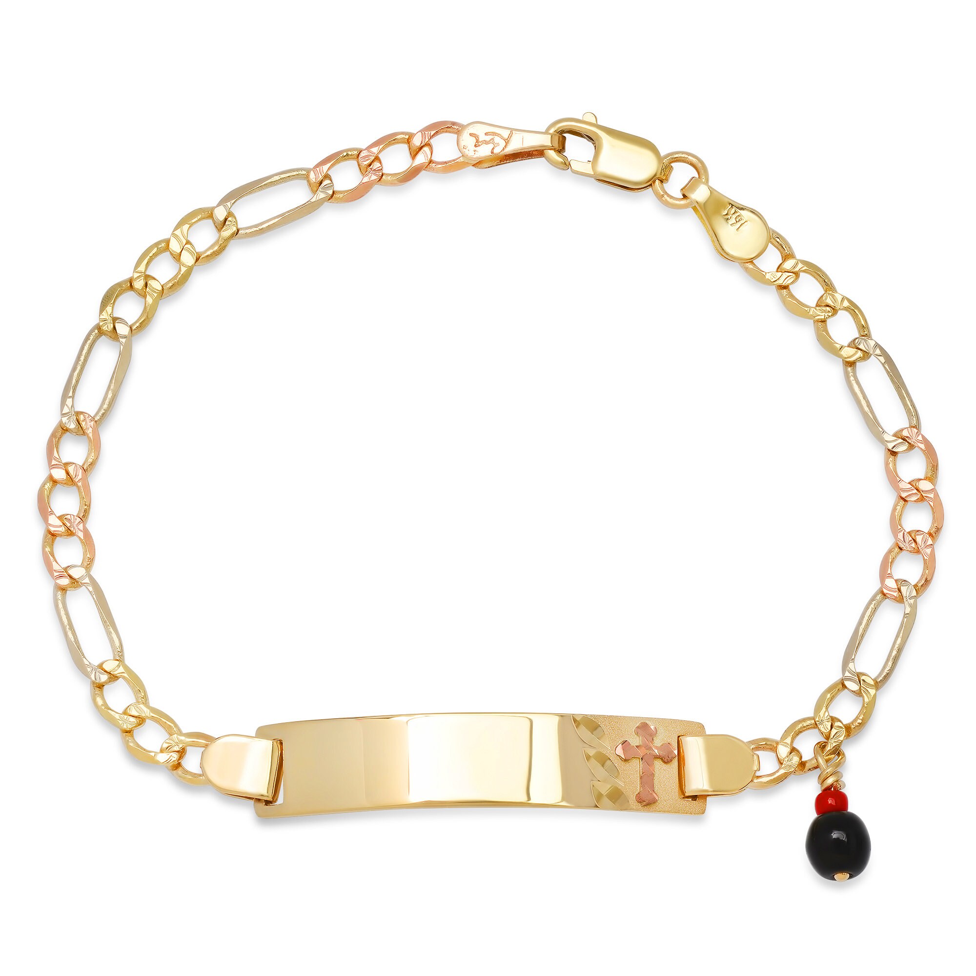 14K Gold 080 Figaro Baby ID Bracelets With Azabache Pendant Etsy