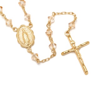 Handmade Gold Plated Rosary: Austrian Crystal Beads, 24 Inch