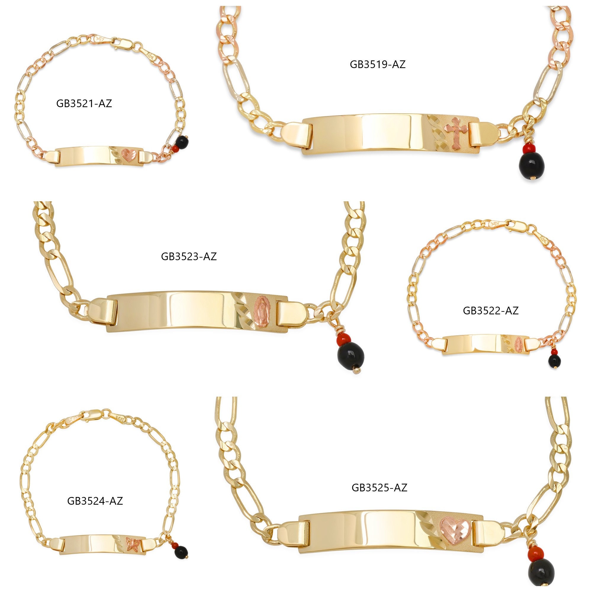 14K Gold 080 Figaro Baby ID Bracelets With Azabache Pendant Etsy