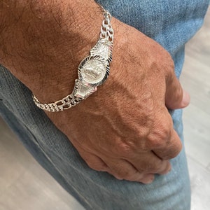 Sterling Silver 2-Strand Figaro Catholic Saints Bracelet Guadalupe, St. Jude, Santa Barbara and Divino Rostro Confirmation Gift