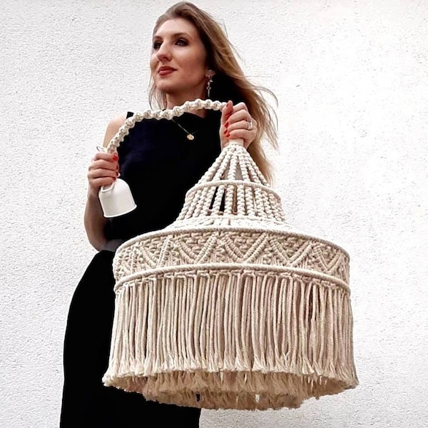 Large Boho Lighting Fringe Chandelier Lamp shade 50 cm Macrame Chandelier