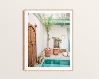 Palms over the pool, Marrakech Morocco Travel Photograph, Digital Download