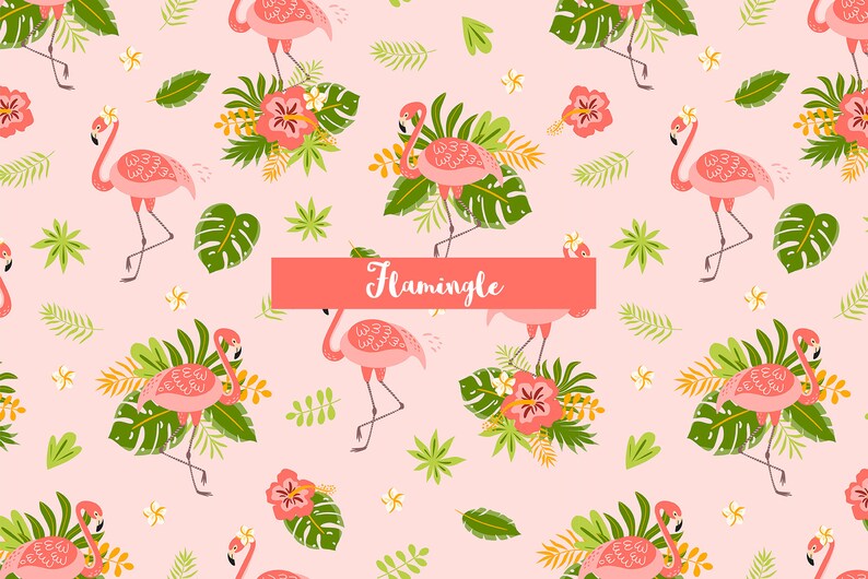 Cute pink flamingo digital paper Flamingo scrapbook paper Etsy
