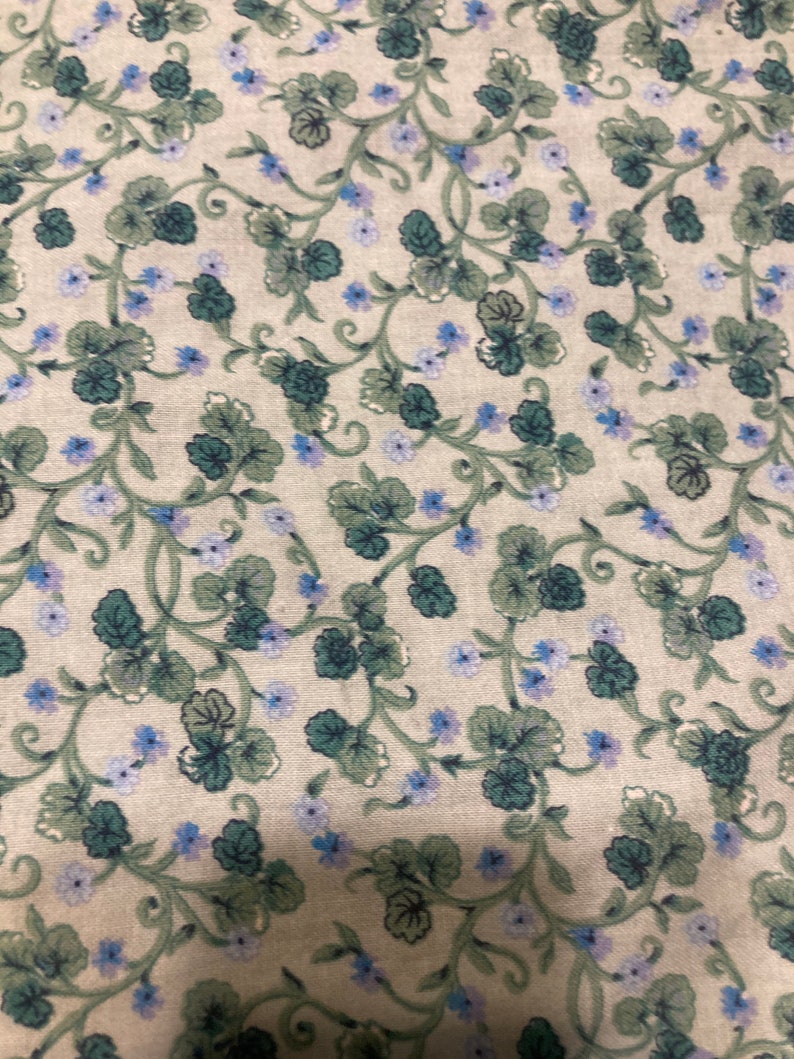 light green with leaves and small blue flowers Fabric Vintage by Peter Pan Fabrics