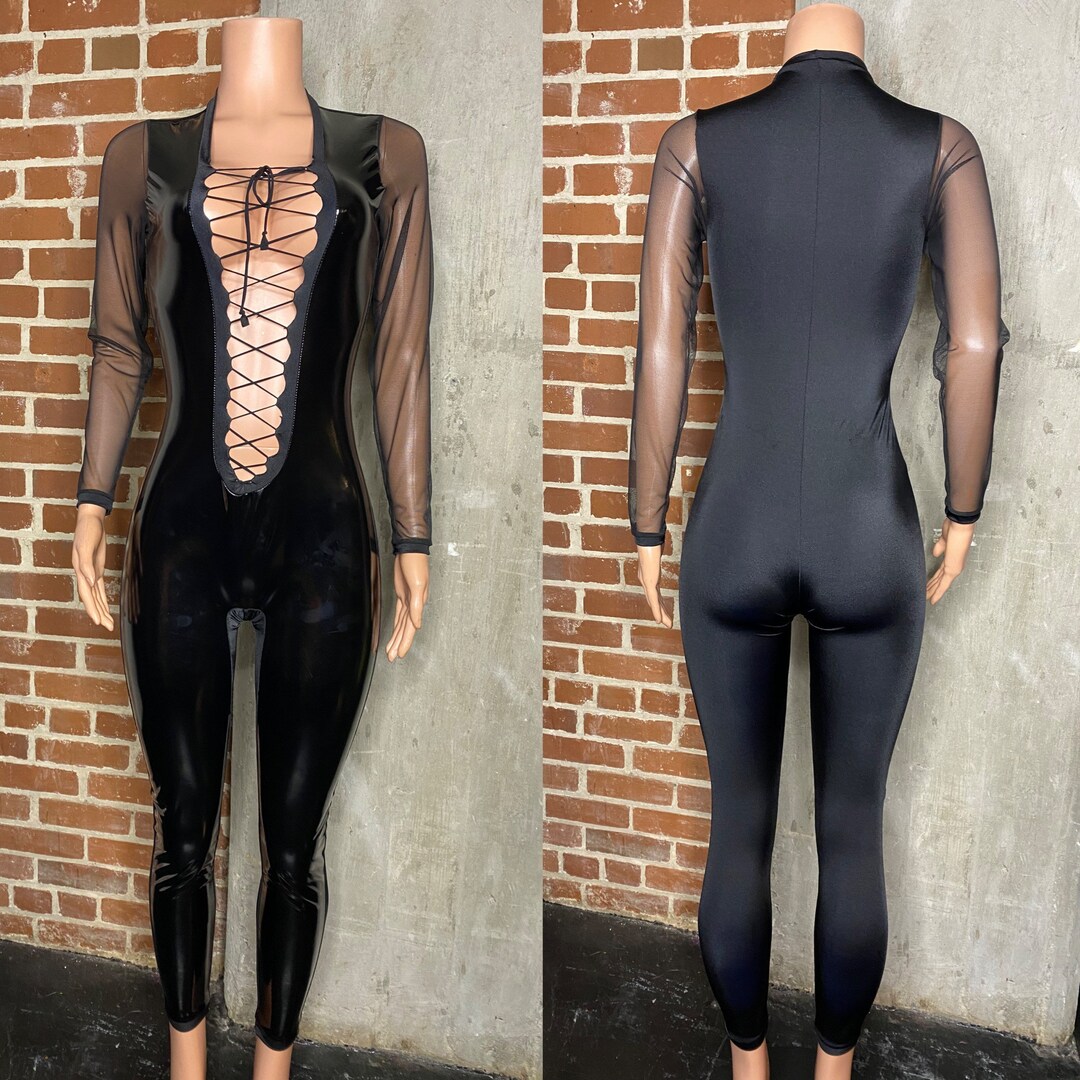 Latex Lace up Jumpsuit With Solid Back. Bartender/waitress/bottle Girl ...