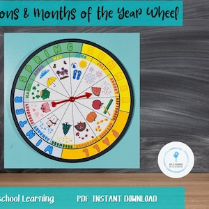 Seasons & Months of the Year Wheel, Preschool Learning, Circle Time, Morning Board, Printable, Homeschool, INSTANT DOWNLOAD